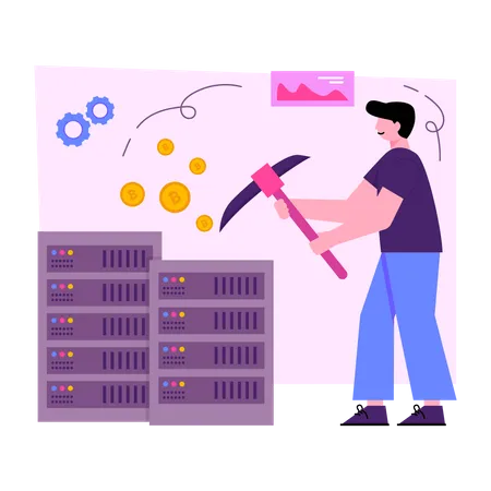 Bitcoin Server Mining Illustration