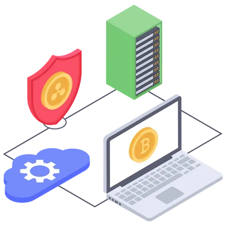 Bitcoin server security and cloud management Illustration