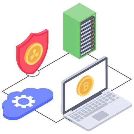 Bitcoin-Serversicherheit und Cloud-Management  Illustration