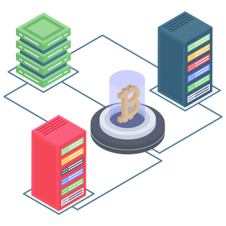 Bitcoin-Server- und Datenbankkonnektivität  Illustration