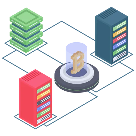 Bitcoin-Server- und Datenbankkonnektivität  Illustration