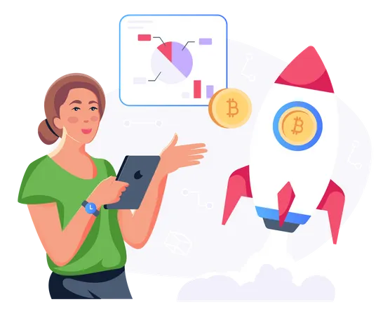 A Bitcoin Startup Flat Illustration Design Illustration