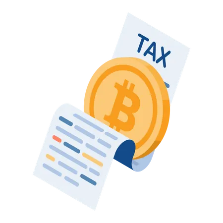 Flat 3 D Isometric Bitcoin With Tax Document Bitcoin And Cryptocurrency Tax Concept Illustration