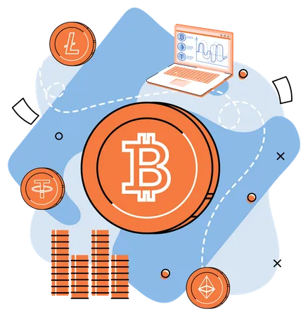 Digital Payment System Investment In Cryptocurrency Online Currency And Blockchain Technology Virtual Coins Internet Money Concept Trading Platform For Online Earning Cryptographic Marketplace Illustration