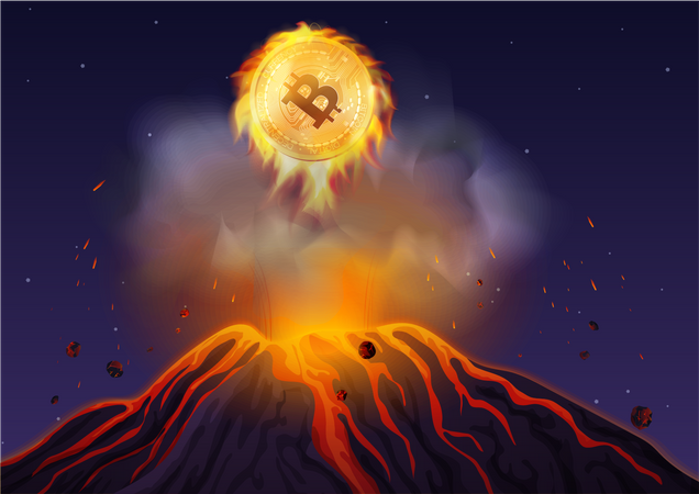 Bitcoin Volcanic Eruption Illustration