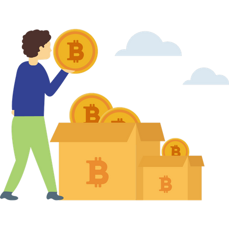 Bitcoins en el paquete  Ilustración