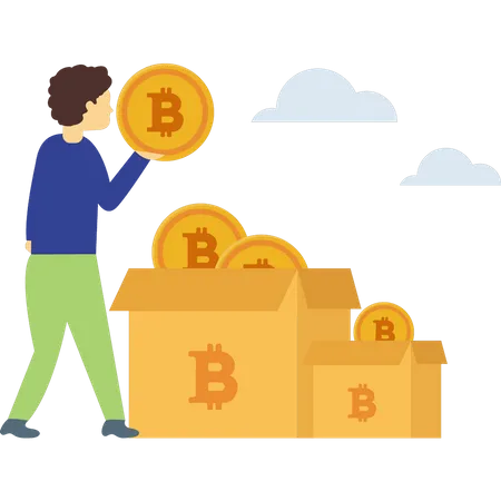 Bitcoins en el paquete  Ilustración