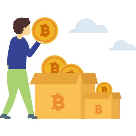 Bitcoins no pacote  Ilustração