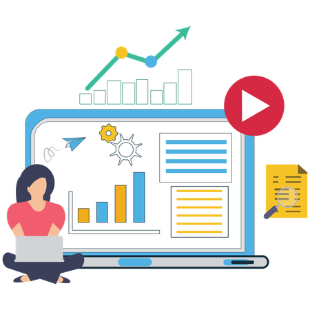 Biusinesswoman working on Keyword Research with SEO Tools  Illustration