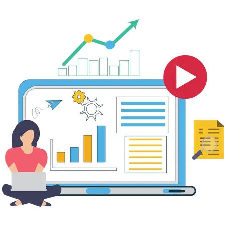 Biusinesswoman working on Keyword Research with SEO Tools  Illustration