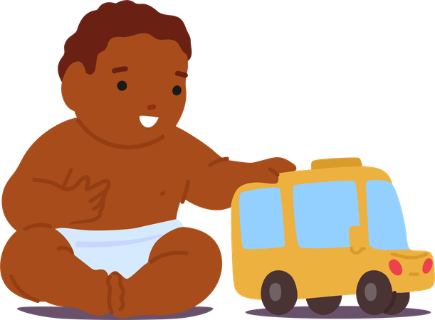 Black Baby Playing With Toy Car  Illustration