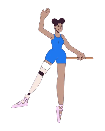 Black Ballerina With Leg Prosthesis 2 D Linear Cartoon Character African American Female Dance Isolated Line Vector Person White Background Life With Disability Color Flat Spot Illustration Illustration