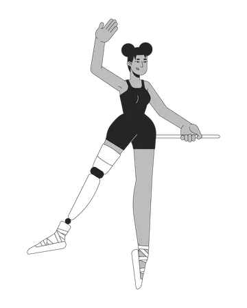 Black Ballerina With Leg Prosthesis Black And White 2 D Line Cartoon Character African American Female Dance Isolated Vector Outline Person Life With Disability Monochromatic Flat Spot Illustration Illustration