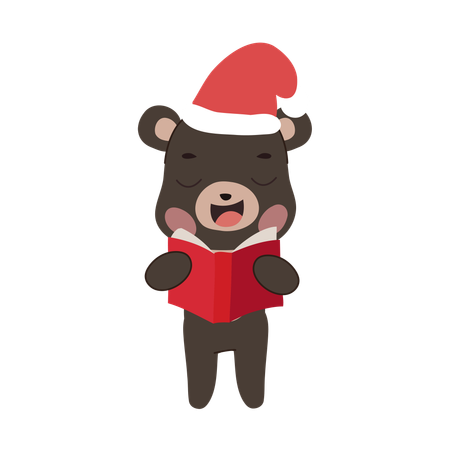 Black bear cute  in winter outfit singing christmas songs  Illustration