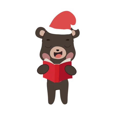 Black bear cute  in winter outfit singing christmas songs  Illustration