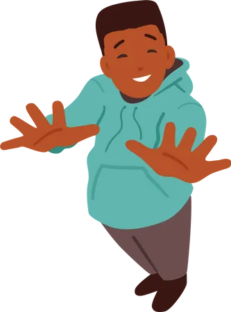 Black Boy Looking Up and Waving Hands Illustration