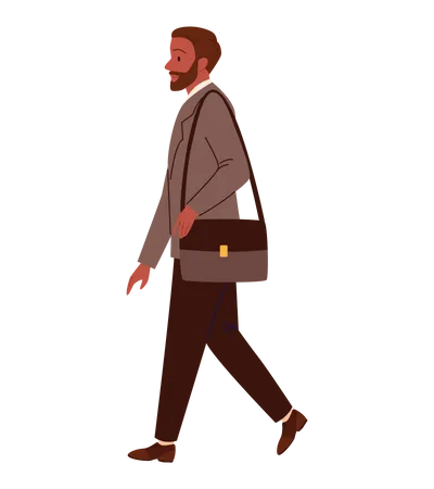 Black businessman walking with bag  Illustration