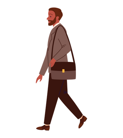 Black businessman walking with bag  Illustration