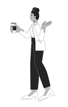 Black businesswoman holding coffee cup while gesturing  Illustration