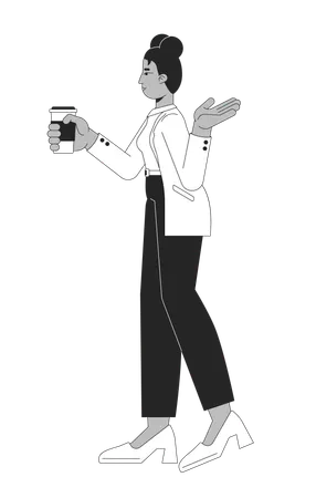 Black businesswoman holding coffee cup while gesturing  Illustration