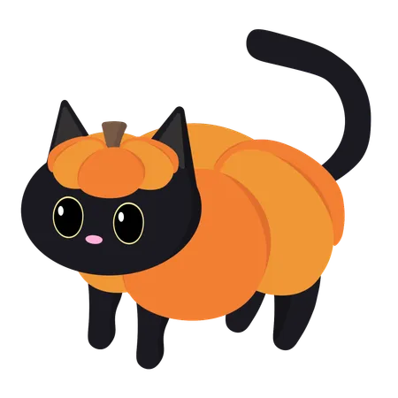 Black Cat in Pumpkin Costume  Illustration