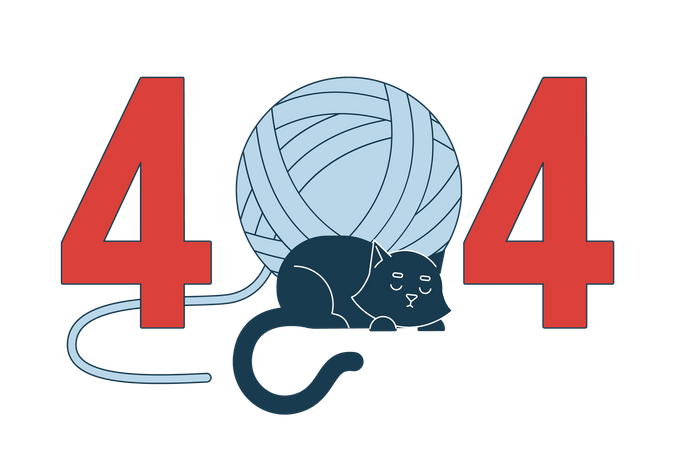 Black cat sleeping with yarn ball 404 flash message  일러스트레이션