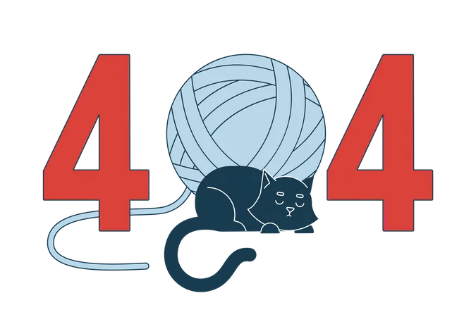 Black Cat Sleeping With Yarn Ball Error 404 Flash Message Resting Cute Pet Wool Ball Empty State Ui Design Page Not Found Popup Cartoon Image Vector Flat Illustration Concept On White Background Illustration