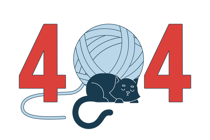 Black cat sleeping with yarn ball 404 flash message  Illustration