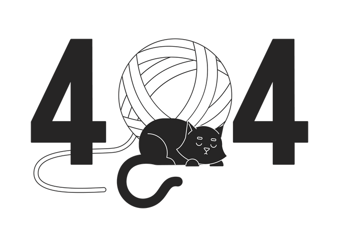 Black cat sleeping with yarn ball 404 flash message  Illustration