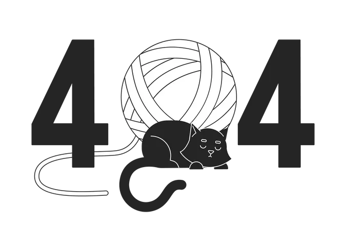 Black cat sleeping with yarn ball 404 flash message  Illustration