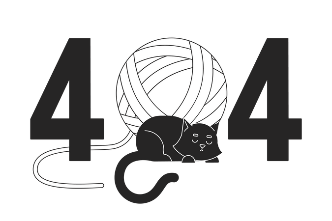 Black cat sleeping with yarn ball 404 flash message  Illustration