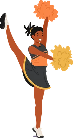 Spirited Cheerleader Girl Character Energizes Crowd With Infectious Enthusiasm Pompoms Twirl In Perfect Sync Radiating Joy And School Spirit With Dynamic Performance Cartoon Vector Illustration Illustration
