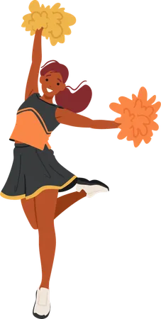 Black Cheerleader Teen Girl Character Adorned In Spirited Colors Brandishing Pompoms With Infectious Energy Radiates Enthusiasm Poised For Spirited Routines That Ignite The Crowd Fervor Vector Illustration