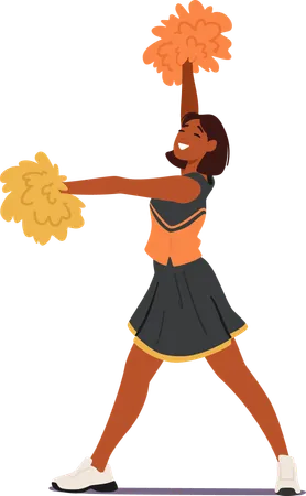 Black Cheerleader Adorned In Vibrant Uniform Energizes The Crowd With Spirited Routines Pompoms Twirl As She Radiates Contagious Enthusiasm Embodying The Essence Of Team Spirit Vector Illustration Illustration