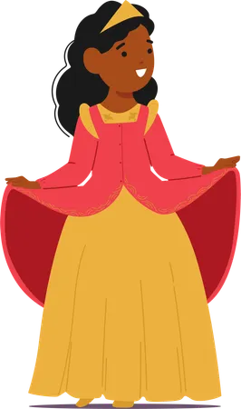 Black Child Character In Queen Dress Little Girl Beams In A Sparkling Princess Gown Eyes Alight With Joy As She Twirls Her Gown Fluttering Like Magic Around Her Cartoon People Vector Illustration Illustration