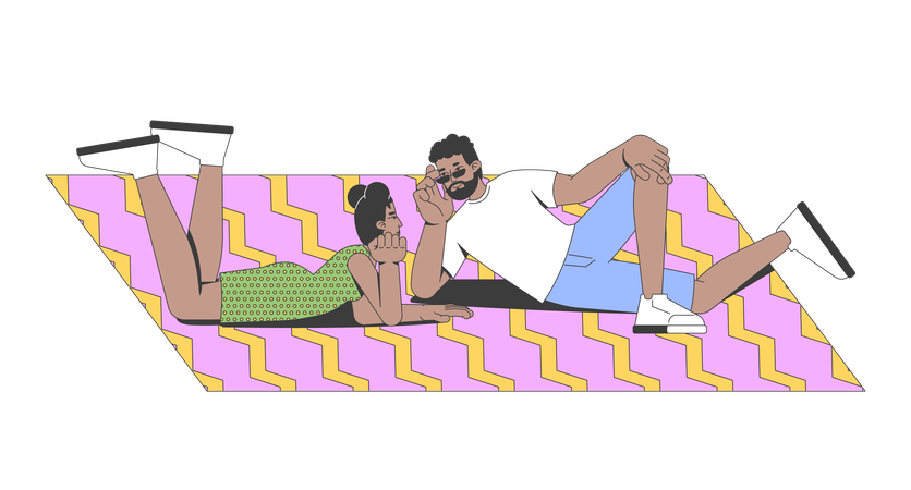 Black couple relaxing on picnic blanket  Illustration