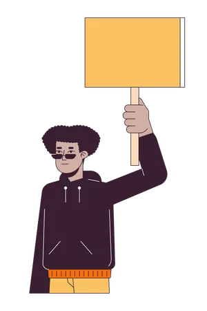 Black Demonstrator With Banner Flat Line Color Vector Character Peaceful Protest Editable Outline Half Body Person On White Simple Cartoon Spot Illustration For Web Graphic Design Illustration