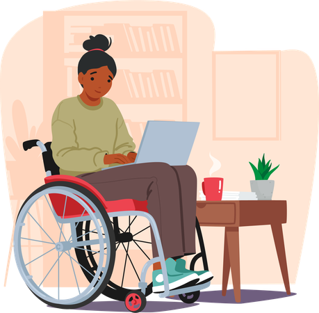 Black Determined Woman In Wheelchair Works On Laptop With Unwavering Focus  Illustration