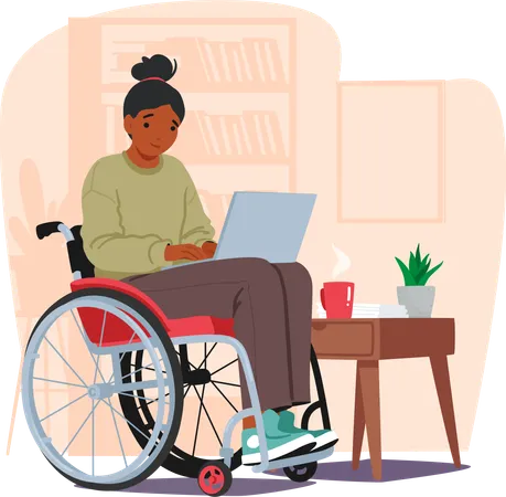 Black Determined Woman In A Wheelchair Works On Laptop With Unwavering Focus Female Character Freelancer Breaking Down Barriers To Achieve Her Professional Goals Cartoon People Vector Illustration Illustration