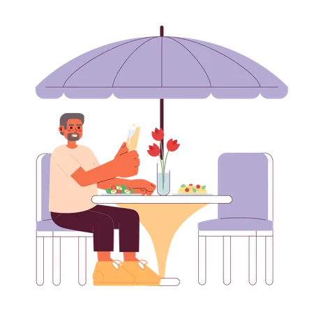 Black elderly man at restaurant  Illustration