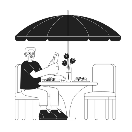 Black elderly man at restaurant  Illustration