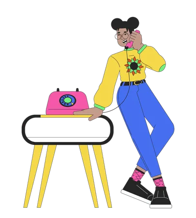 Black eyeglasses girl talking telephone receiver  Illustration
