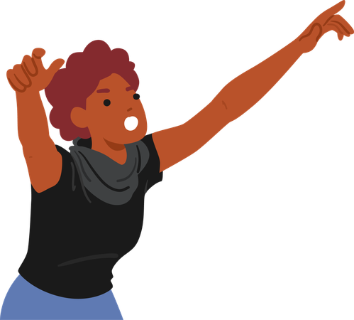 Black Female Enthusiastically Raising Arms To Gesture Expressively  Illustration