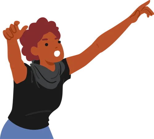 Black Female Enthusiastically Raising Arms To Gesture Expressively  Illustration