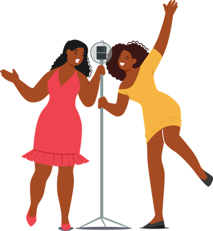 Black Female Friend In Karaoke Bar  Illustration