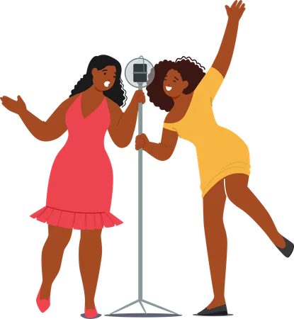 Black Female Friend In Karaoke Bar  Illustration