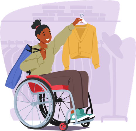 Black Female In Wheelchair Gracefully Selects Stylish Clothing In Store  Illustration