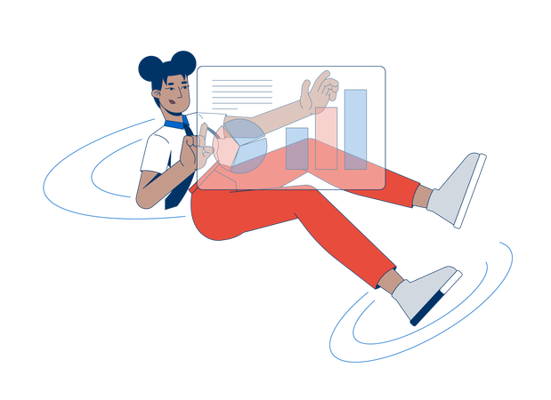 Black female professional floating with dashboard  Illustration