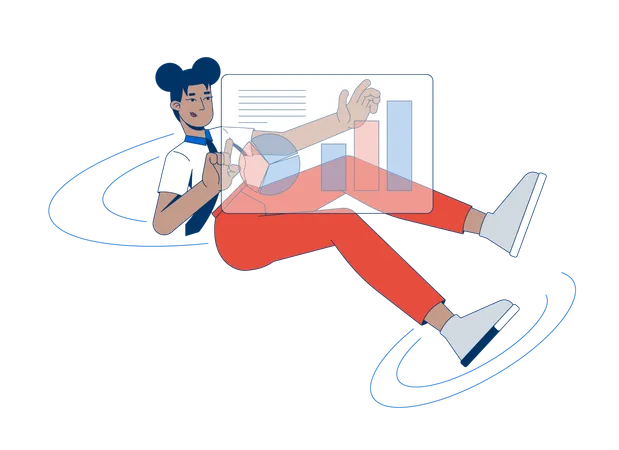 Black female professional floating with dashboard  Illustration