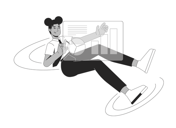 Black female professional floating with dashboard  Illustration